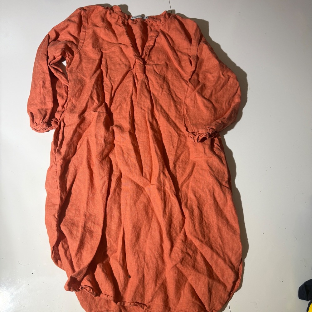 American Giant Womens 100% Linen V-Neck Shift Dress Orange Terracotta Size M